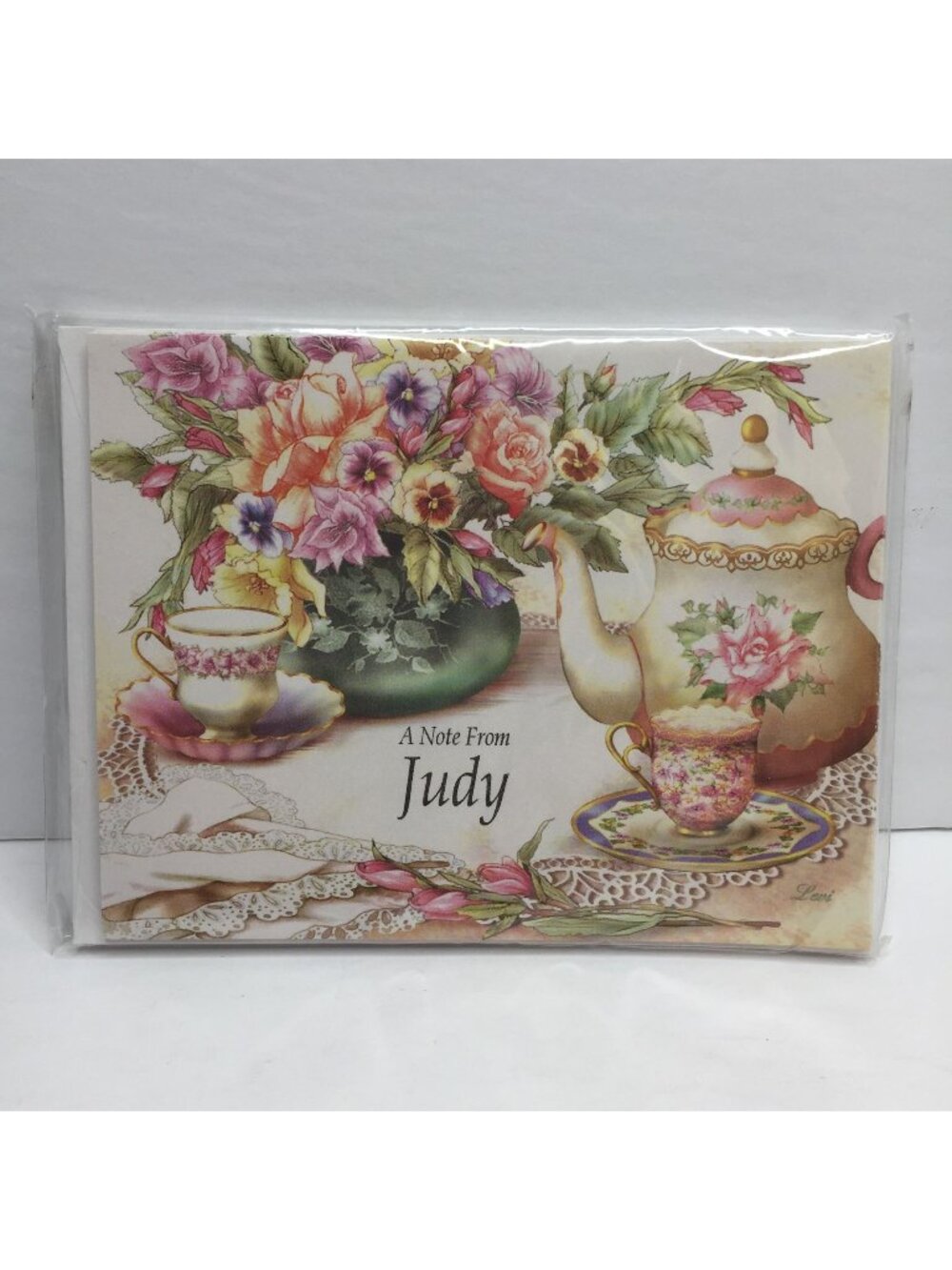 Note Cards Envelopes Set 10 Blank Personalized "A Note From Judy" Floral Tea Set